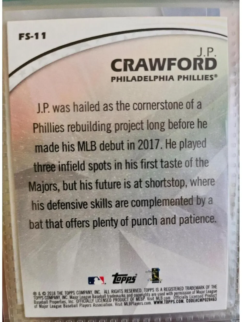 2018 Topps Future Stars #FS11 J.P. Crawford Phillies (RC) Rookie Card